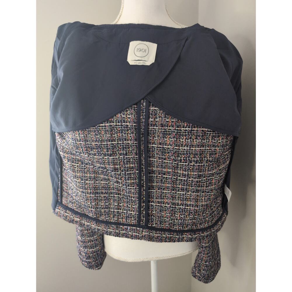 1901 Multicolor Tweed Fringe Jacket Blazer Preppy Chic M - Picture 7 of 9